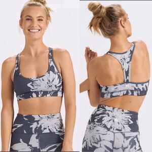 Vuori Charcoal and White Floral Sports Bra
